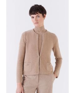 Amina Rubinacci - Cardigan in velluto con bordi realizzati a mano ad uncinetto RISING betulla