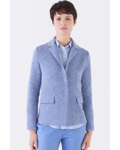 Amina Rubinacci - Giacca in tweed di misto lana cashmere con trama bicolore ROSALBA denim 