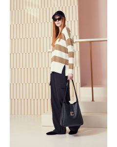 Clips More - Maglia aperta DTR panna / cammello 