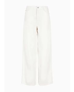 Emporio Armani - Jeans J1C vita medio alta e gamba ampia in drill di cotone con ricamo bianco