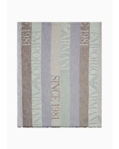 Emporio Armani 6352734F317100081 Stola con motivo verticale e logo jacquard Since 1981 verde chiaro