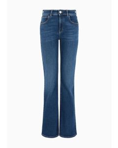 Emporio Armani - Jeans J47 vita medio alta e gamba svasata in denim stretch organico used look ASV blu medio