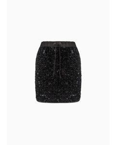 Emporio Armani - Gonna in ciniglia con coulisse e paillettes all over nero
