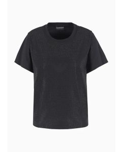 Emporio Armani - T-shirt in jersey Supima con strass all over e aquila ASV nero