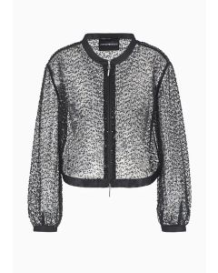 Emporio Armani - Bolero con zip in tulle ricamo micro paillettes e jais all over nero