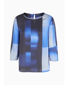 Emporio Armani - Blusa in satin stampa check e ombre multicolor fantasia