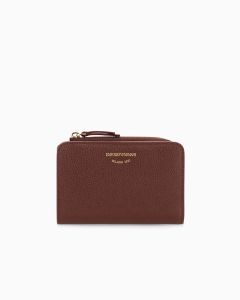 Portafoglio in pelle con logo e chiusura a zip bordeaux Emporio Armani - Vista frontale
