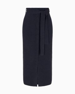 Emporio Armani - Gonna lunga con spacco e cintura in lana blu