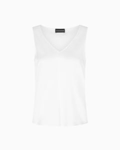 Emporio Armani - Top con scollo V in raso di seta bianco