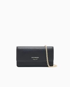 Emporio Armani - Bag in pelle bottalata con tracolla a catena e patta nero