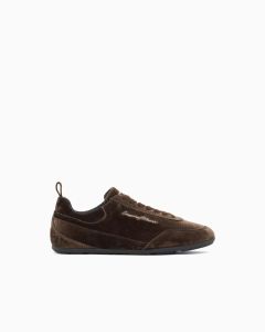 Emporio Armani EW005078_AF14380_U7001 Sneakers in velluto con logo ricamato e suola in gomma marrone