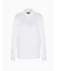 Emporio Armani - Camicia in satin con bottone sul collo bianco