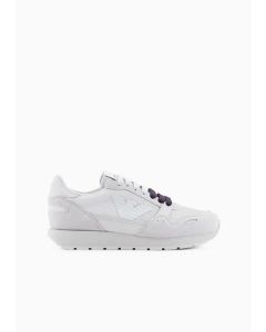 Emporio Armani - Sneakers in mesh con dettagli suede e patch aquila grigio