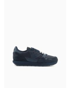 Emporio Armani - Sneakers in mesh con dettagli suede e patch aquila blu navy