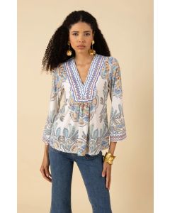 Hale Bob - Top Kimber in jersey con perline avorio