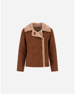 Herno - Peacoat effetto shearling marrone bianco latte