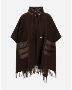 Herno - Poncho Resort in tessuto doppio di lana e cashmere e nylon ultralight fondente