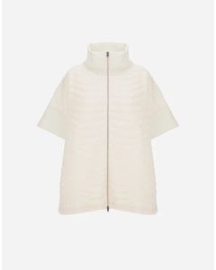 Herno - Poncho Resort in padded wave sweater e light stretch nylon naturale