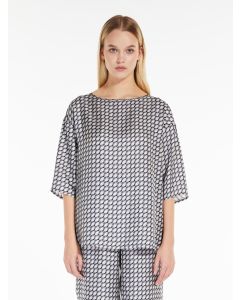 Max Mara - Blusa in raso di seta GESSO stampa cerchi 