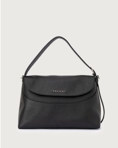 Orciani - Borsa Nana Soft Midi a spalla in pelle martellata con tracolla nero