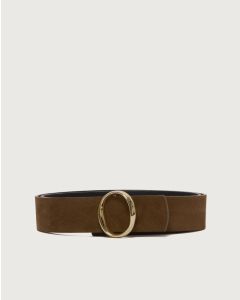 Orciani - Cintura reversibile Iconic O Peach Double in suede 3,5 cm tabacco nero