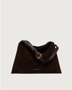 Orciani - Borsa Trinity Peach Oro Midi a spalla in suede e cuoio t. moro