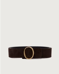 Orciani - Cintura reversibile Iconic O Peach Double in suede 3,5 cm testa di moro nero