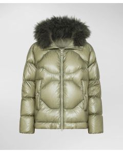 Peuterey - Piumino con pelliccia di capra cachemire FUSION NR FUR verde erbe essiccate