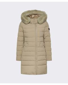 Peuterey - Piumino lungo con collo alto e pelliccia SERIOLA ML 06 FUR sesamo