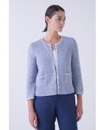 Amina Rubinacci - Giacca girocollo in cotone chinè VIVIENNE denim chiaro bianco