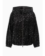 Emporio Armani - Blouson in ciniglia con cappuccio e paillettes all over nero