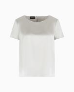 Emporio Armani - Blusa a maniche corte in raso di seta grigio