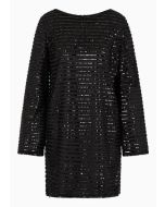 Emporio Armani - Abito tunica in tulle con motivo a righe di paillettes Capsule Moon nero