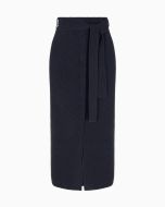 Emporio Armani - Gonna lunga con spacco e cintura in lana blu