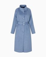 Emporio Armani - Cappotto a collo alto con cintura coordinata in misto lana azzurro