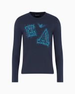 Emporio Armani - Maglia in jersey stretch con logo in microborchie blu navy