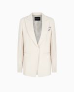 Emporio Armani - Blazer monopetto in enver satin con dettaglio jeu de cartes beige