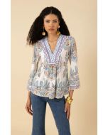Hale Bob - Top Kimber in jersey con perline avorio
