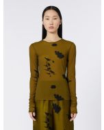 Max Mara - Blusa in tulle EFFETTO disegno floreale oliva