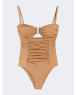 Max Mara - Costume intero a fascia in jersey lucido CURVA cammello