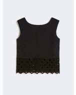 Max Mara - Top in popeline e pizzo macramé nero