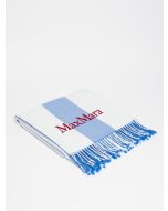 Telo mare grande Recente Max Mara Beachwear a strisce larghe bianche e azzurre - Vista intera