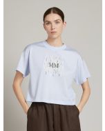 T-shirt color cielo Funale MM Max Mara in cotone con logo ricamato - Vista frontale