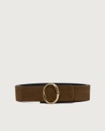 Orciani - Cintura reversibile Iconic O Peach Double in suede 3,5 cm tabacco nero