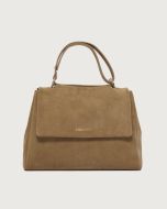 Orciani BT2006 Borsa Sveva Peach Midi a spalla in suede con tracolla biscotto