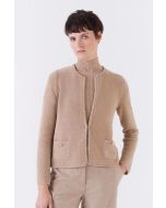 Amina Rubinacci - Cardigan in velluto con bordi realizzati a mano ad uncinetto RISING betulla