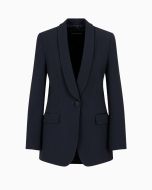 Emporio Armani - Giacca scollo scialle in enver satin blu navy