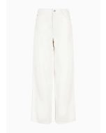 Emporio Armani - Jeans J1C vita medio alta e gamba ampia in drill di cotone con ricamo bianco
