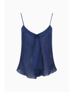 Emporio Armani - Top con volant in tessuto seersucker motivo effetto Vichy blu