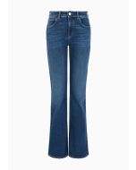 Emporio Armani - Jeans J47 vita medio alta e gamba svasata in denim stretch organico used look ASV blu medio